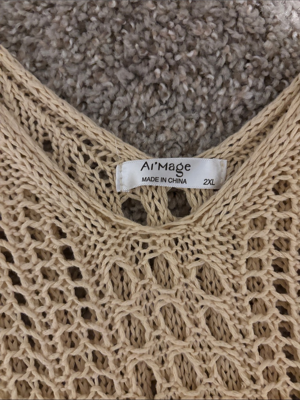 Beige Crochet Swim Coverup Tank Dress - xxl - Picture 2 of 3